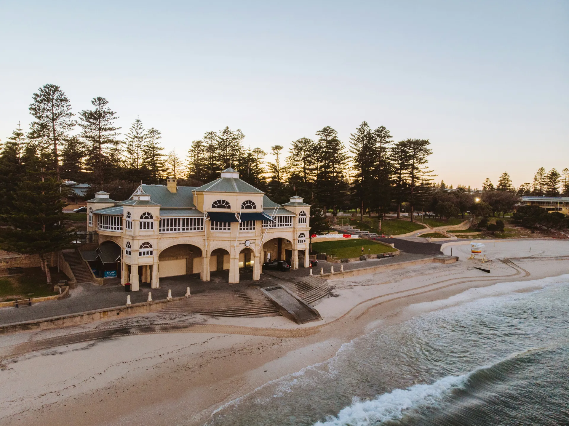 Cottesloe Beach pavilion at sunset in Perth, Western Australia