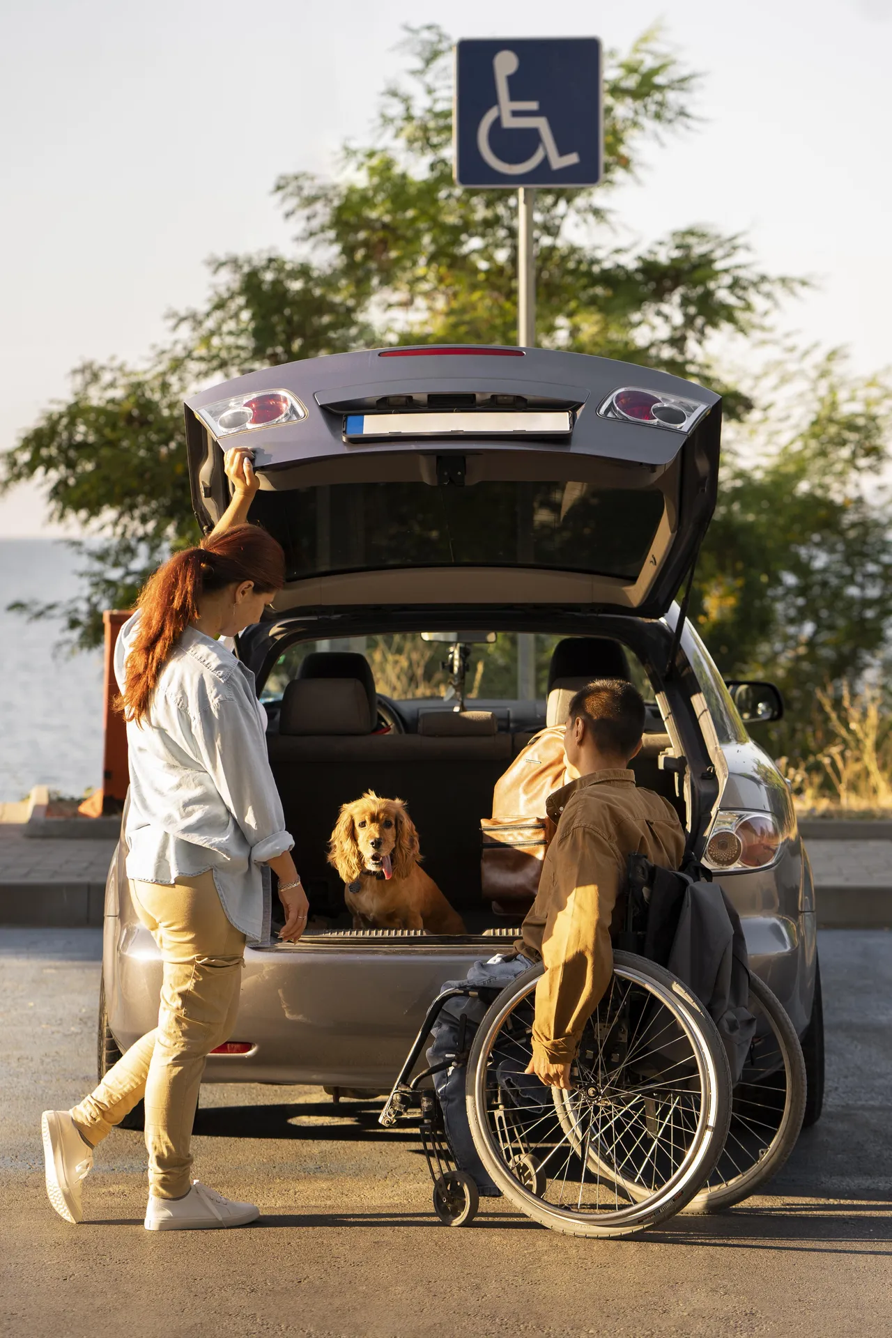 Support worker assisting a participant beside their vehicle