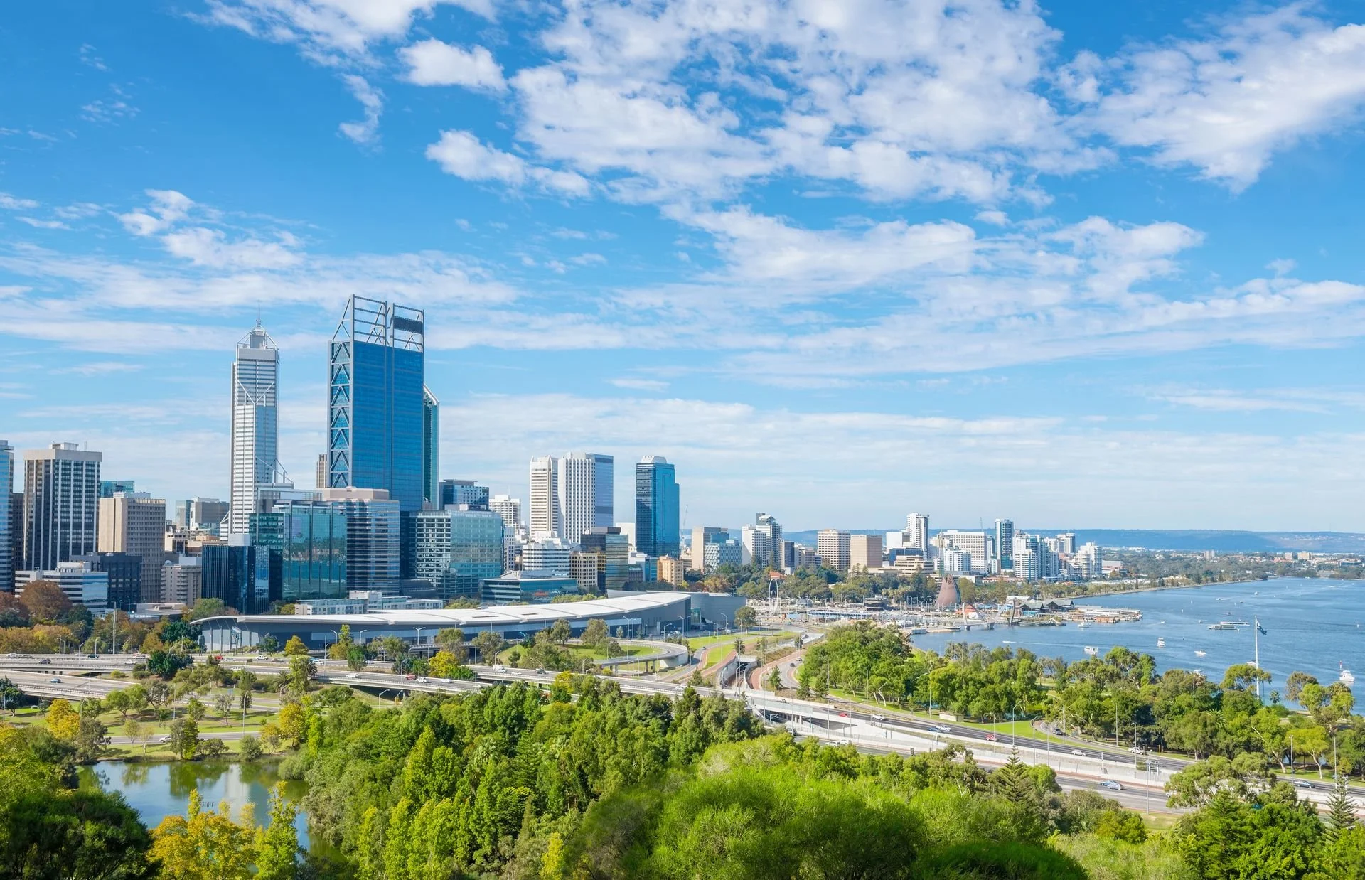 Aerial view of Perth — safe, connected communities close to essential amenities